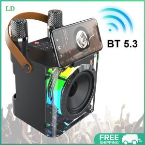 COD [Free Shipping] Wireless Karaoke Speaker with Dual Microphones Stereo Surround Speaker Rechargeable Subwoofer Music Player for Outdoor Picnic