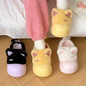 STMEN รองเท้าอุ่นๆ รองเท้า มีขน ปุย ป้องกันน้ำ รองเท้าแตะแมวมีหูและหาง การ์ตูน ต่อผ้า EVA นุ่ม รองเท้าแตะแมว รองเท้าบ้าน น่ารัก รองเท้าผ้าฝ้ายสำหรับใช้ในบ้าน ฤดูหนาว