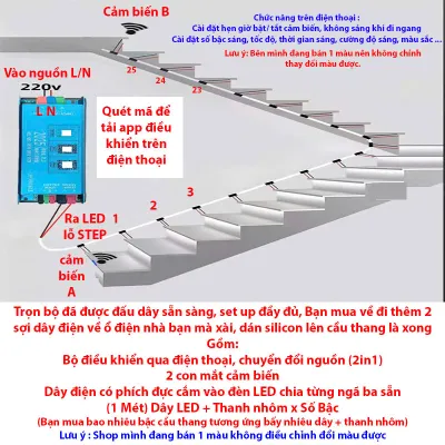 Đèn LED Cầu Thang Thông Minh | 2 Dây Điện | Cảm Ứng Radar Xuyên đá | Thi Công Siêu Dễ | Đã Setup Sẵn