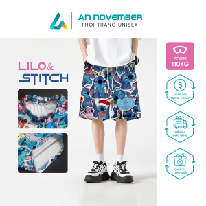Quần đùi hoạt hình Stitch quần đi biển bigsize có dây rút