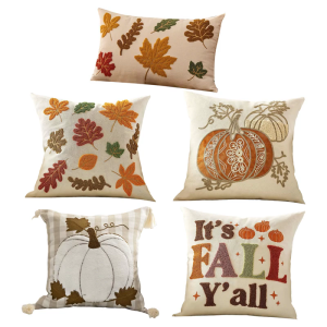 Autumn Embroidered Throw Pillow Case Fall Harvest Maple Leaf Pumpkin Decorative Sofa Bed Cushion Cover Home Decors