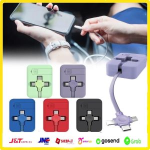 Kabel Pengisian Daya 3 IN 1 Charger Micro USB Tipe-C Fast Charging Dengan Bracket Retractable Charger Roll HP Teleskopik Kabel Data Gulung USB Cable Box Panjang 1 Meter