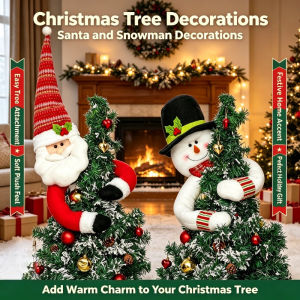 Santa & Snowman Plush Doll Tree‑top Star Xmas Ornament Festive Christmas Tree Home Decor