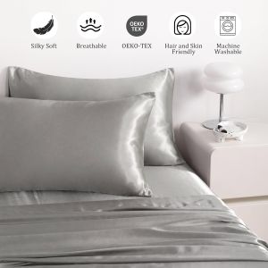 Bộ Chăn Ga Phi Lụa Victorias Bedding Màu Xám Ghi Chính Hãng Korea