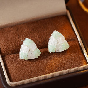 Fashionable Ring Gift 绿色水晶小清新耳环 年新款爆款高级感三角形耳钉小众设计耳饰