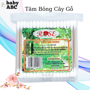 Tăm Bông Thân Gỗ ROSE Tăm Bông Ngoáy Tai Que Gỗ Cao Cấp Người Lớn 2 Đầu Tròn Xoắn
