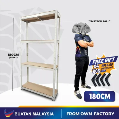🐘[FREE SHIPPING] HYPERACK™️ Econ Rack White 4 Levels Boltless Rack Rak Dapur Shelf Kitchen Rak Besi Bertingkat