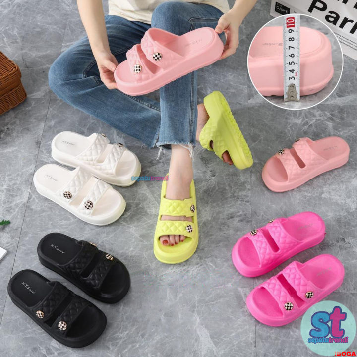 Sandal Wedges 6 cm Tali 2 Pin Bola Platform EVA Rubber 603+13 TBTL2BLA