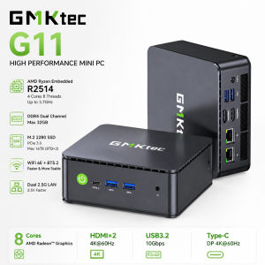 GMKtec G11 Mini PC AMD Ryzen Embedded R2514 Dual 2.5G LAN WiFi 6E Dual HDMI Type-C 4K DDR4 M.2 SSD Windows Linux