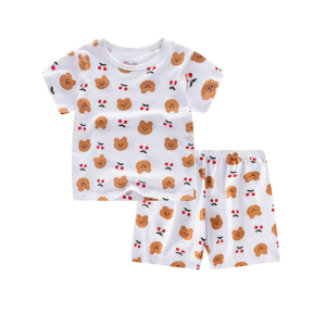 LJMOFA Kids T-Shirt Shorts Set 100% Cotton Cozy Home Clothes Short Sleeve Set for Kids 1-10 Yrs