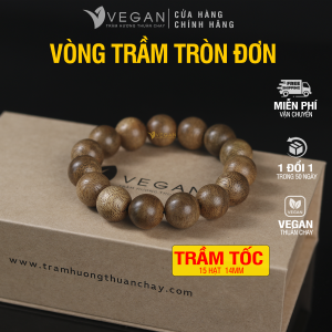Vòng tay trầm hương Thuần Chay tròn đơn 14mm 15 hạt