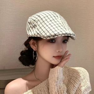 NOVELLEO Forward Cap Plaid Berets Y2k Korean Style Painter Hat Fashion Flat Newsboy Caps Ladies