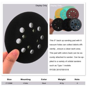 【Good Quality】5 Inch 125mm 8 Holes Hook and Loop Orbital Sander Replacement Pad Backing Pad  Sanding Backing Disk