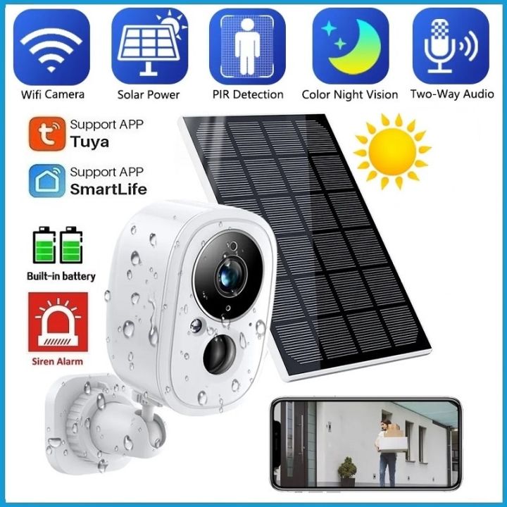 Tuya Smart 3MP Outdoor Wireless WIFI Solar Powered CCTV Camera Low Power  Rechargeable Battery Camera PIR Motion Detection Wireless Security IP