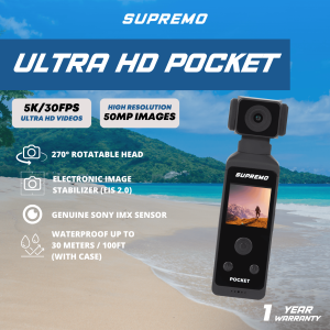 Supremo Ultra HD Pocket Action Camera - Black 1.3" HD the front LCD display with Remote Control and Waterproof Case