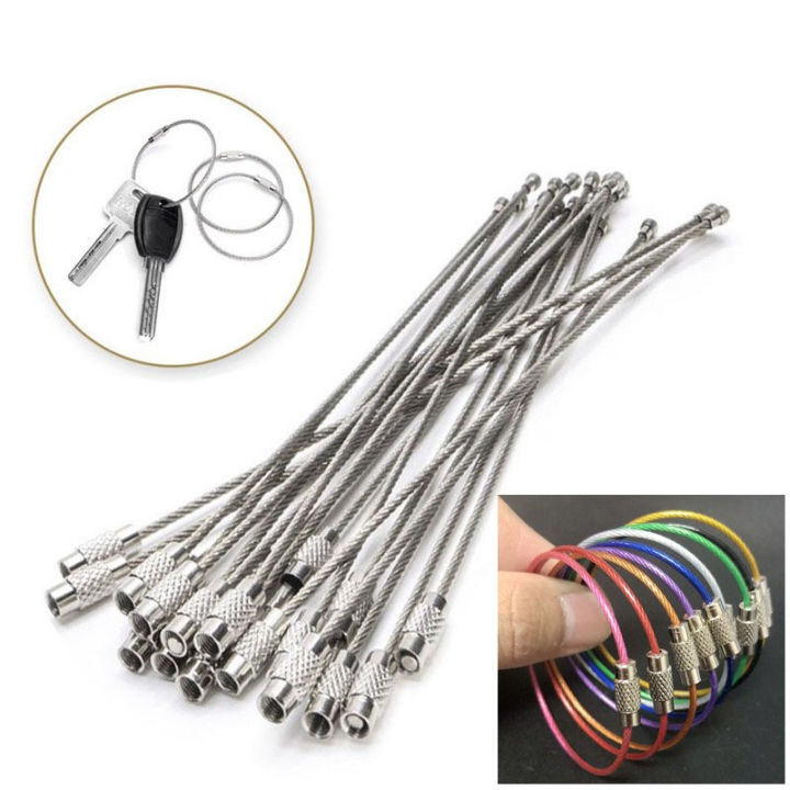 ~~~ 5pcs Screw Lock Gadget 15cm~~~ Wire Keychain Ring Key Keyring Circle  Rope Cable Loop Outdoor Camp Luggage Tag Stainless Steel Lazada PH