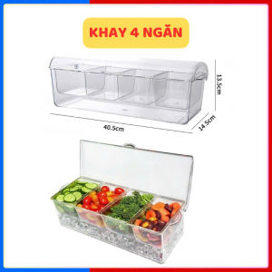 Khay Đựng Topping 4-5 Ngăn Có Ngăn Ướp Đá Lạnh Bên Dưới Chất Liệu Nhựa Mica Tiện Lợi