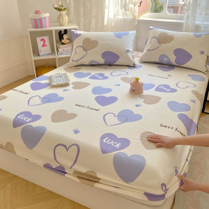 【Super low price】Cute Heart Print Fitted Sheet 100% Cotton King Queen Size Mattress Cover Soft Comfortable Single Double Elastic Bed Sheets 1 Pc