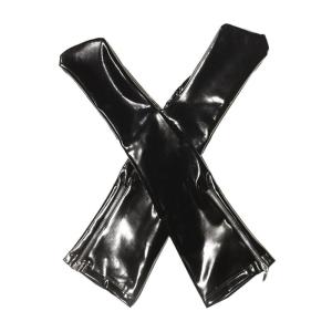 Faux Latex Thigh High Leg Covers with Zipper Open Elastic Tights Over Knee Socks Glossy Finish Stockings for Lingerie