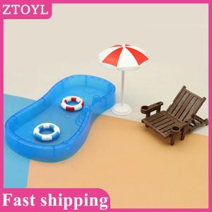 ZTOYL💝 Doll house simulation Cute Mini swimming pool swimming circle beach chair set