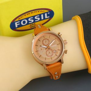 Box Exclusive Jam Tangan Fos Bulat Lingkar VA-842NR / Jam Tangan Fashion Wanita Tali Kulit Diameter 38 Cm