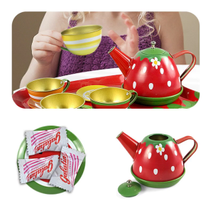 14-Pack Tea Party Set for Little Girls Pretend Teapot Kitchenware Kitchen Toy Gift for Toddler Age 3 Years Old and Above