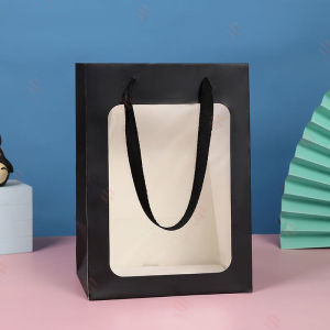 【5pcs】Kraft Paper Paper Bag Reusable Handheld Window Bag Handbag Handbag Dustproof Gift Bag Paper Bag
