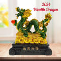2024 Feng Shui Dragon on Money Coins Figurine Statue Lucky Fortune for Home Office Décor and Gift. 
