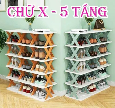 Kệ để giày dép 5 tầng chữ X thông minh có thể tháo lắp gấp gọn tiện lợi kệ để đồ trang trí đa năng mẫu mới