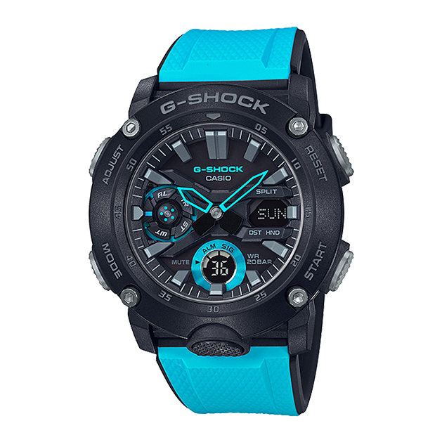 Casio G-Shock(GA-2000-1A2DR)Blue Resin Strap Shock Resistant & Carbon Core 200Meter World Time Watch