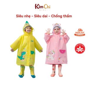 Áo mưa trẻ em chống nước cao cấp có khoá kéo áo mưa cho bé thiết kế đeo balo được