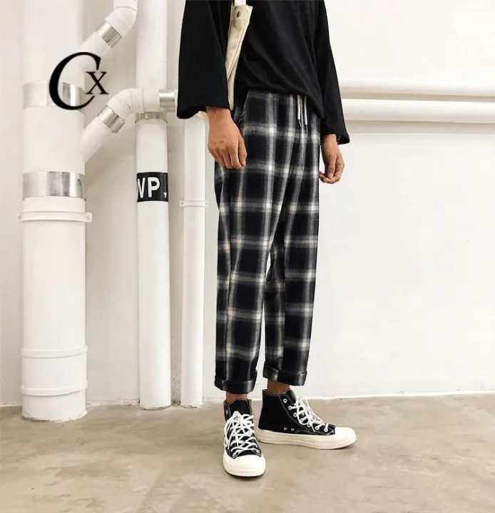 Mens casual plaid sales cropped pants