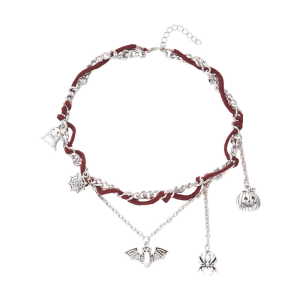 Women Halloween Necklace Bracelet Featuring Spiders Bat Specter Pumpkin Charm Alloy Gift for Holiday Party