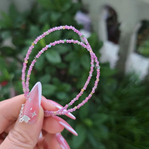 Q1654 Chuỗi 2v Tourmaline nhí đa sắc chủ đạo tông hồng chất kính trong loại VIP - Phong Thuỷ TUDO