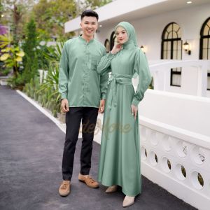 Lyodra Set Couple Pasutri Gamis Koko Simple Kekinian Obi Belt Silky Polos By Demore