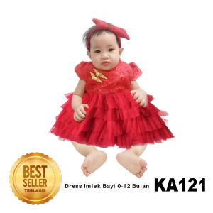Dress Baju Gaun IMLEK Cheongsam Merah Pesta Bayi Perempuan 0- 12 bulan Princess Kado KA121