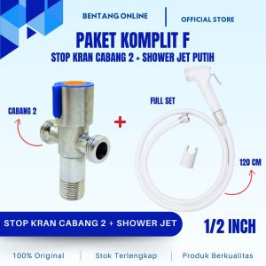 Jet Shower Closet Set Stop Kran Cabang 2 Satu Paket Komplit F Bidet Toilet Duduk Kloset Cebok Putih