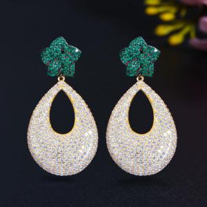 Sequito Hợp Thời Trang Phụ Nữ Hoa Và Nước Mắt Bông tai kiểu treo lủng lẳng Lát xanh trắng AAA Cubic Zirocnia Pha Lê Với 925 Bạc Pins Vàng mạ Vàng Trang Sức Cho Prom trang trí tai Se804