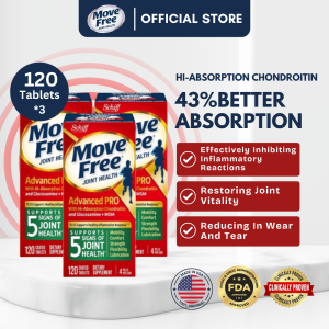 Move Free Joint Health Advanced PRO with Hi-Absorption Chondroitin and Glucosamine Sulfate + MSM Joint Repair & Pain Relieve Supplements 120CT*3