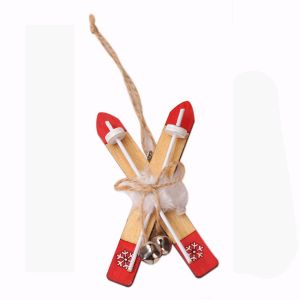 YERZ Wooden Christmas Tree Kids Gift Party Decor For Home Ornaments Wooden Sled Wooden Skiing Christmas Pendants Christmas Decoration