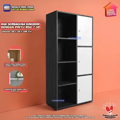 Lemari Buku Rak Buku Serbaguna dengan Pintu Rak Kayu Minimalis Kingdom RSG 7-3P