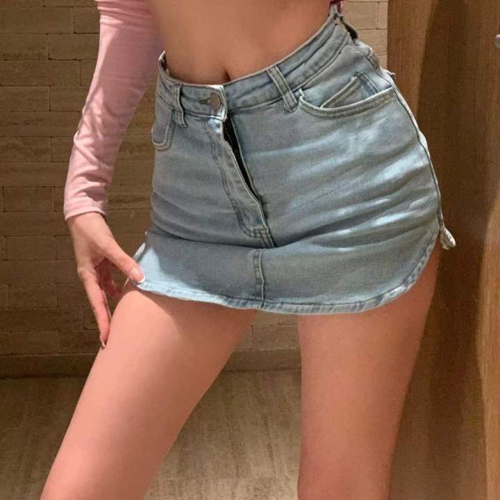 TOFASHIONS Skirt Women Denim Korean Style Skirt Women Demin Shorts Big Size Fashion Elasticity High Waist Loose Thin Casual Pant INS Female Pants Seluar Pendek Denim 22092006