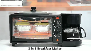 Practical Breakfast Appliance Nonstick Skillets Double Deck Oven Coffee Brewer Stainless Steel Texture 220V for Home