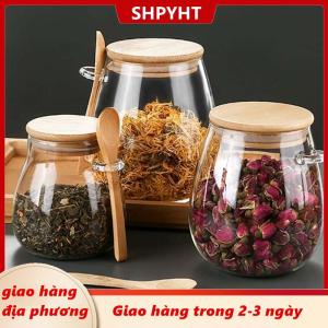 [COD] SHPYHT Giao hàng địa phương Kín container cho thực phẩm lưu trữ chậu lọ thủy tinh với nắp kín container đường và trà lon kín nhà bếp cà phê lọ