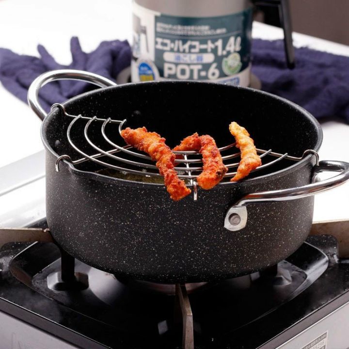 Nồi Chiên Chống Dính Emoojoo 20cm Phủ Lớp Vân Đá Có Khay Ráo Mỡ Siêu Bền Đẹp