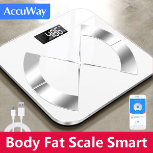 AccuWay Body Fat Scale Smart  Scale Digital Bathroom Wireless Weight Scale Body Composition Analyzer with Smartphone App sync with Bluetooth Use USB to charge（White）