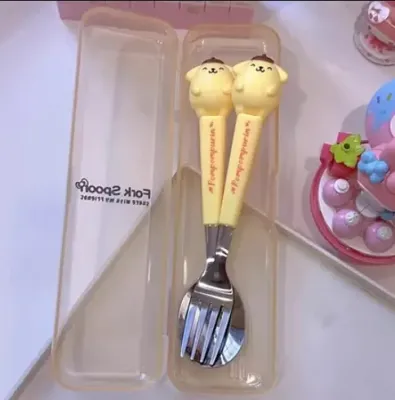 2pcs Sanrio Stainless Steel Tableware Cartoon Fork Spoon With Tableware Box Childrens Gift