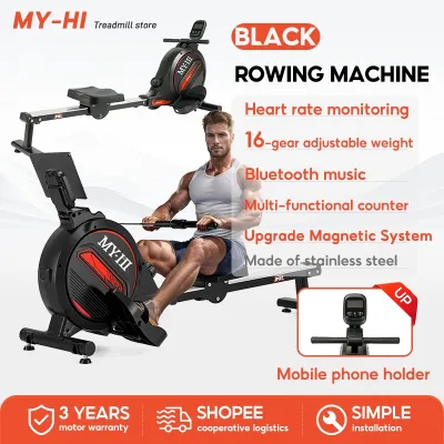 MY-HI Fat Burning Foldable Magnetic Rowing Machine 16-Level Adjustable Resistance Indoor Rower with LED Monitor Home Gym Cardio Workout Fitness Equipment