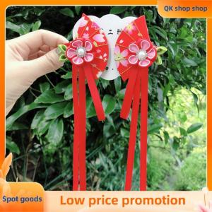 ✨QK shop✨ Japanese Kimono Fabric Flower Folding Fan Children Hair Accessories Clip Tassel Headwear Headdress Barrette