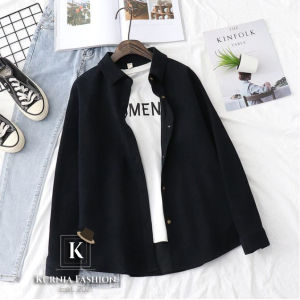 2026 Musim Semi 100% Blus Katun Kemeja Wanita Biru Putih Lengan Panjang Atasan Wanita Pakaian Luar Wanita Warna Solid Kualitas Baik / Atasan Wanita Kantor Kancing Baju Lengan Panjang - Kurnia Fashion